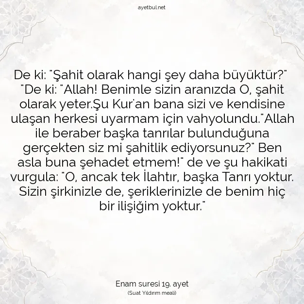 Ayetbul | Kuran Mealleri | Quran | Enam suresi 19. ayet