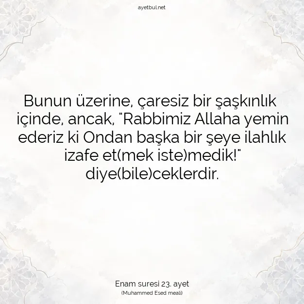 Ayetbul | Kuran Mealleri | Quran | Enam suresi 23. ayet