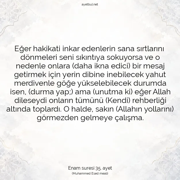 Ayetbul | Kuran Mealleri | Quran | Enam suresi 35. ayet