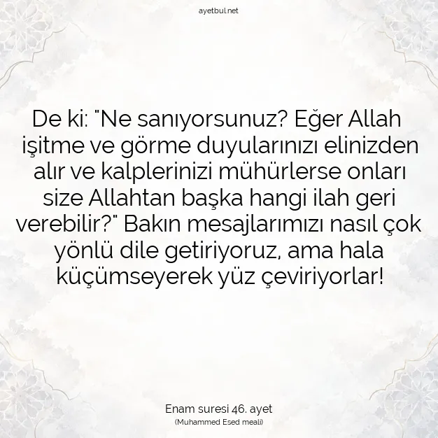 Ayetbul | Kuran Mealleri | Quran | Enam suresi 46. ayet