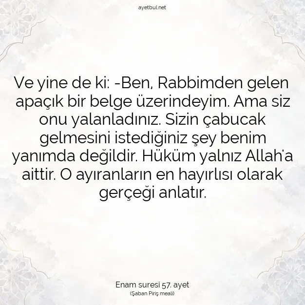 Ayetbul | Kuran Mealleri | Quran | Enam suresi 57. ayet