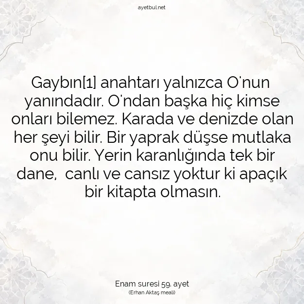 Ayetbul | Kuran Mealleri | Quran | Enam suresi 59. ayet