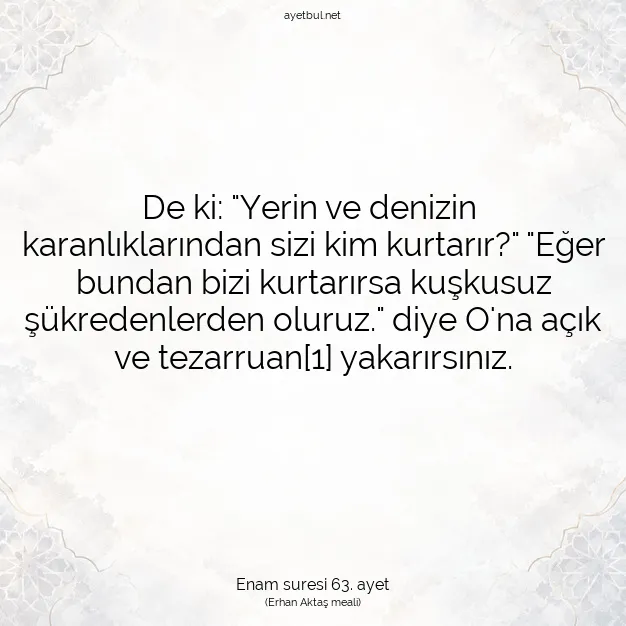 Ayetbul | Kuran Mealleri | Quran | Enam suresi 63. ayet