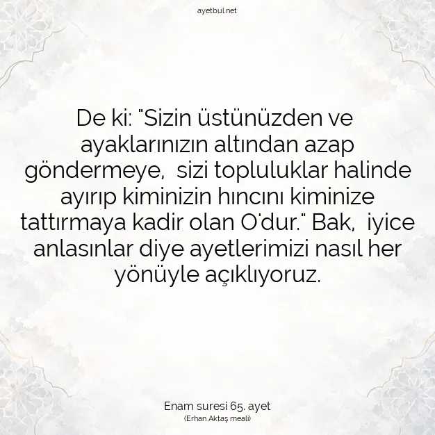 Ayetbul | Kuran Mealleri | Quran | Enam suresi 65. ayet