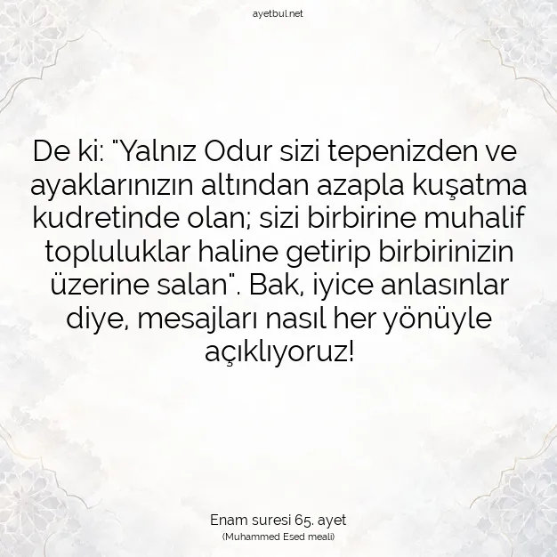 Ayetbul | Kuran Mealleri | Quran | Enam suresi 65. ayet