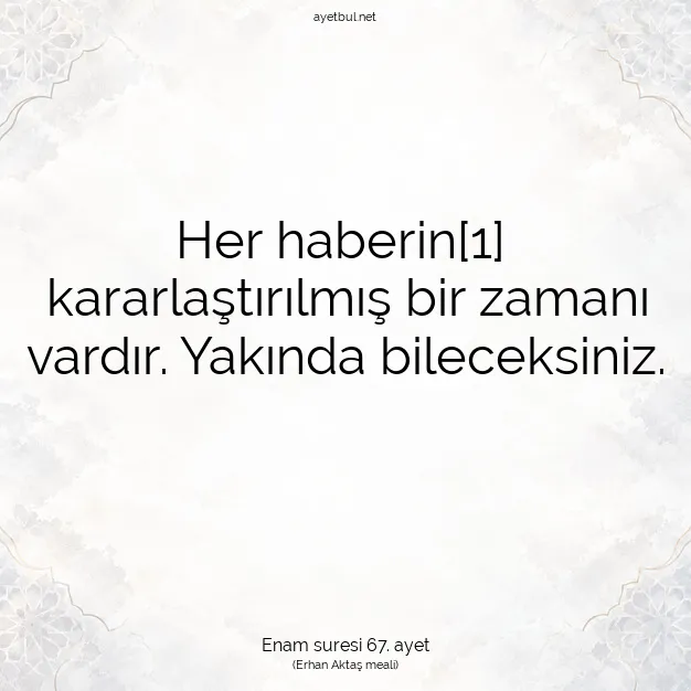 Ayetbul | Kuran Mealleri | Quran | Enam suresi 67. ayet