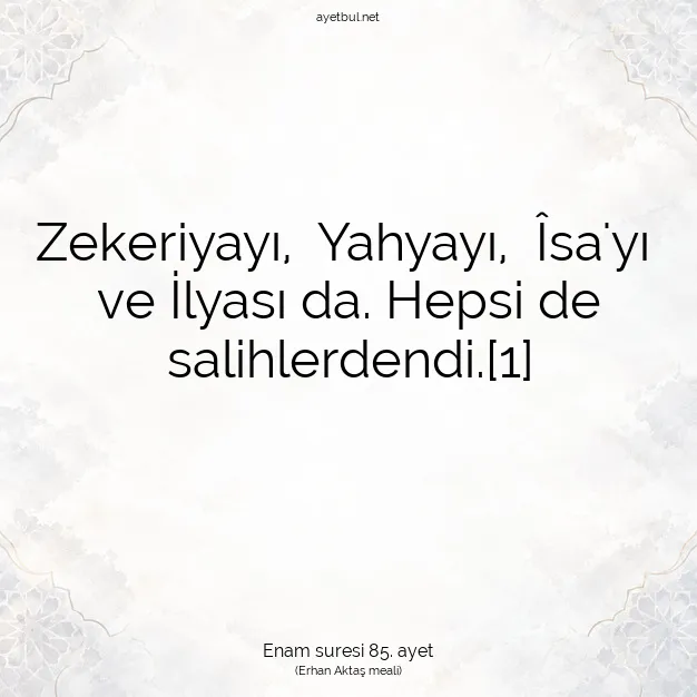Ayetbul | Kuran Mealleri | Quran | Enam suresi 85. ayet