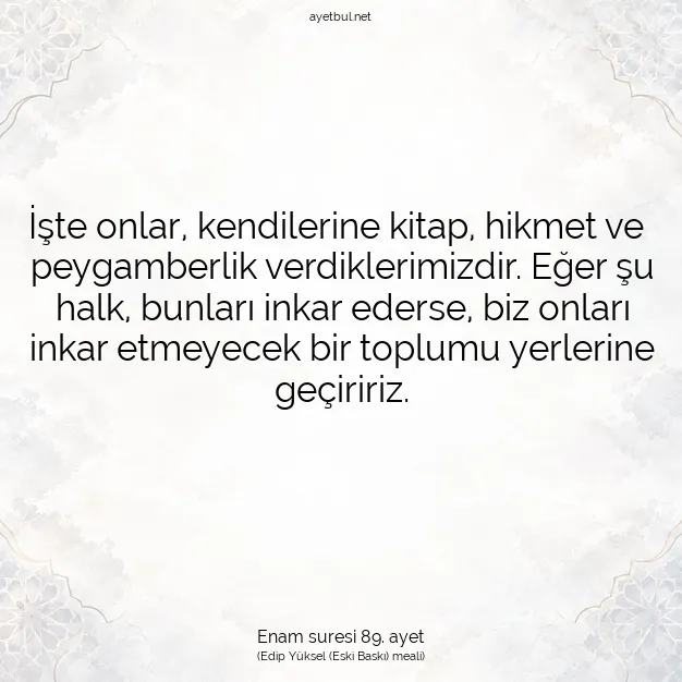 Ayetbul | Kuran Mealleri | Quran | Enam suresi 89. ayet