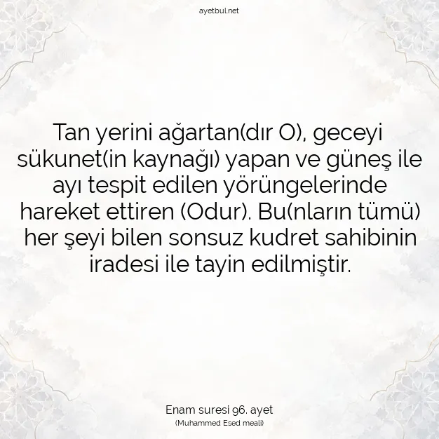 Ayetbul | Kuran Mealleri | Quran | Enam suresi 96. ayet