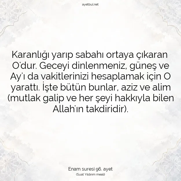 Ayetbul | Kuran Mealleri | Quran | Enam suresi 96. ayet