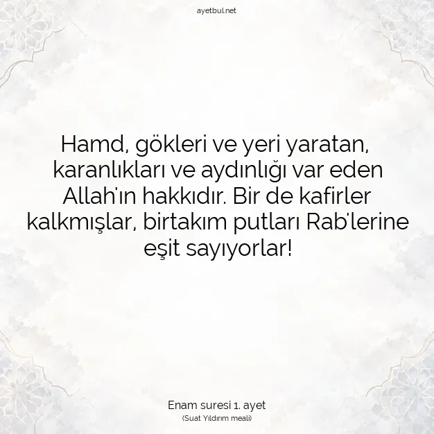 Ayetbul | Kuran Mealleri | Quran | Enam suresi 1. ayet