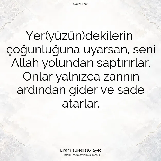 Ayetbul | Kuran Mealleri | Quran | Enam suresi 116. ayet