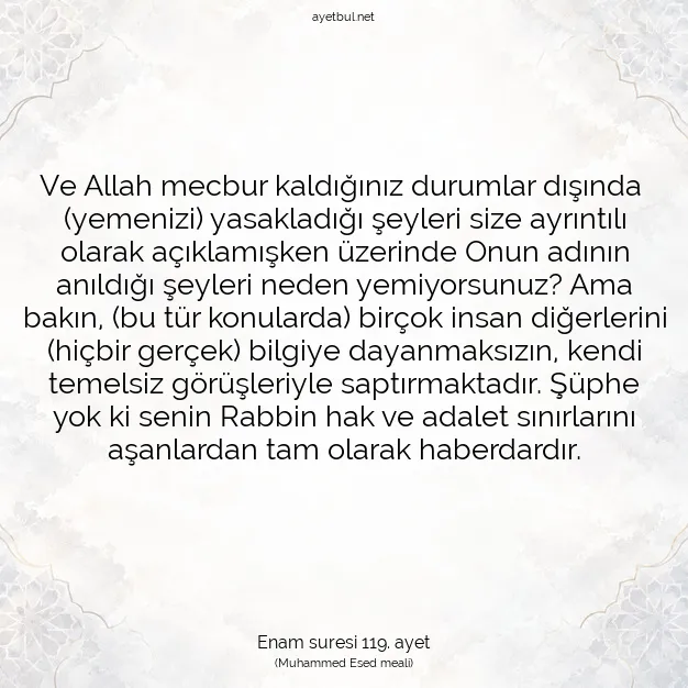 Ayetbul | Kuran Mealleri | Quran | Enam suresi 119. ayet