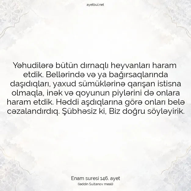 Ayetbul | Kuran Mealleri | Quran | Enam suresi 146. ayet