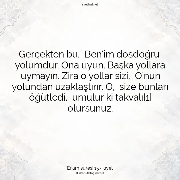 Ayetbul | Kuran Mealleri | Quran | Enam suresi 153. ayet