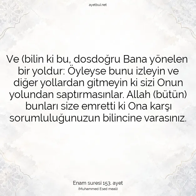 Ayetbul | Kuran Mealleri | Quran | Enam suresi 153. ayet