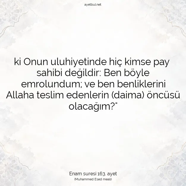 Ayetbul | Kuran Mealleri | Quran | Enam suresi 163. ayet