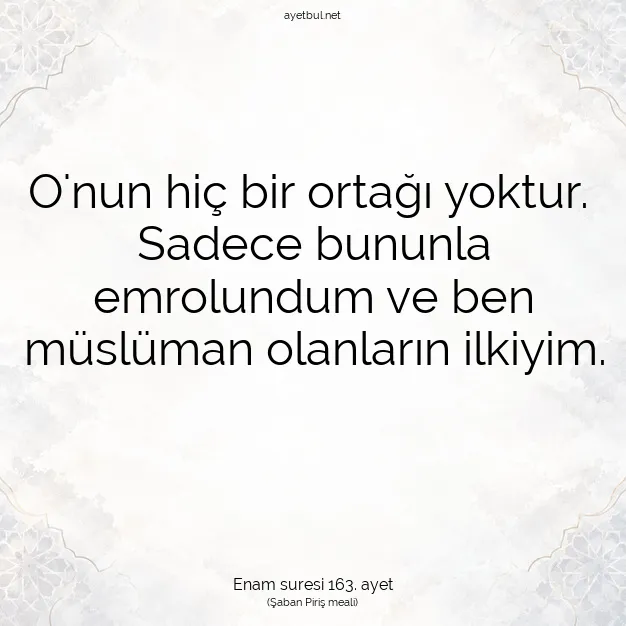 Ayetbul | Kuran Mealleri | Quran | Enam suresi 163. ayet
