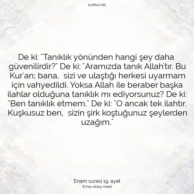 Ayetbul | Kuran Mealleri | Quran | Enam suresi 19. ayet