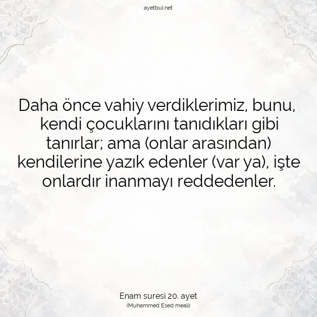 Ayetbul | Kuran Mealleri | Quran | Enam suresi 20. ayet