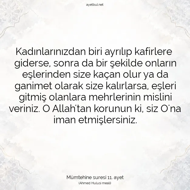 Ayetbul | Kuran Mealleri | Quran | Mümtehine suresi 11. ayet