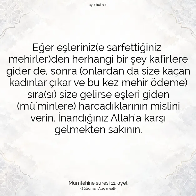 Ayetbul | Kuran Mealleri | Quran | Mümtehine suresi 11. ayet