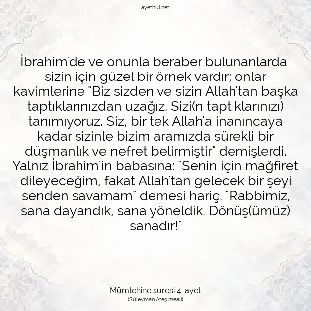 Ayetbul | Kuran Mealleri | Quran | Mümtehine suresi 4. ayet