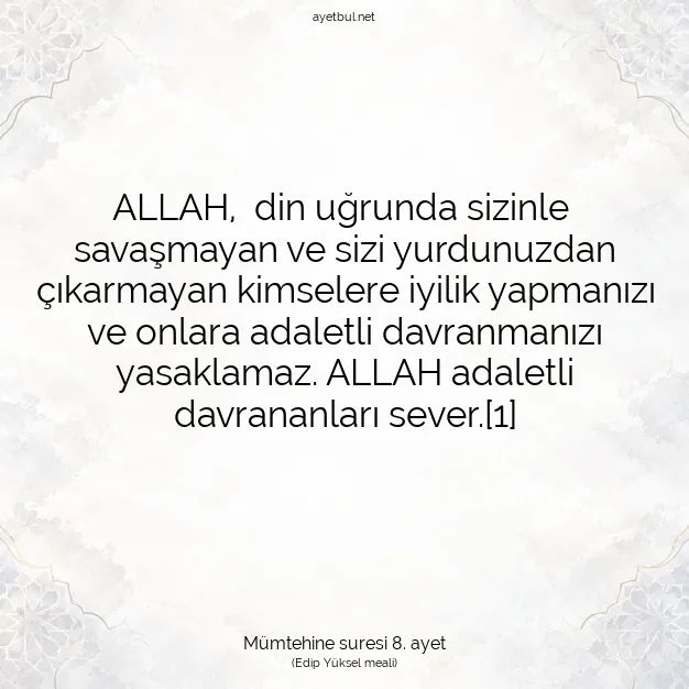 Ayetbul | Kuran Mealleri | Quran | Mümtehine suresi 8. ayet