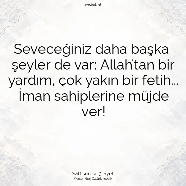 Ayetbul | Kuran Mealleri | Quran | Saff suresi 13. ayet