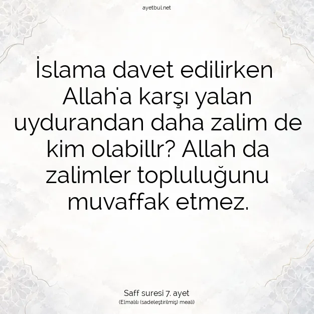 Ayetbul | Kuran Mealleri | Quran | Saff suresi 7. ayet