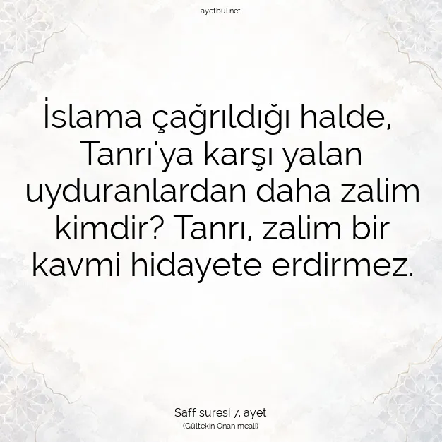 Ayetbul | Kuran Mealleri | Quran | Saff suresi 7. ayet