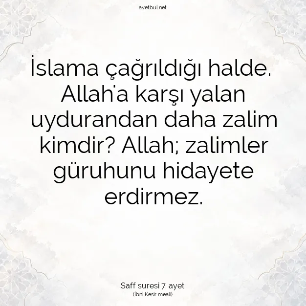 Ayetbul | Kuran Mealleri | Quran | Saff suresi 7. ayet