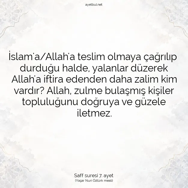 Ayetbul | Kuran Mealleri | Quran | Saff suresi 7. ayet