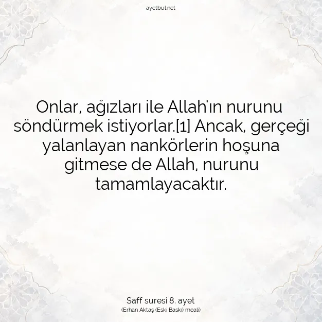 Ayetbul | Kuran Mealleri | Quran | Saff suresi 8. ayet