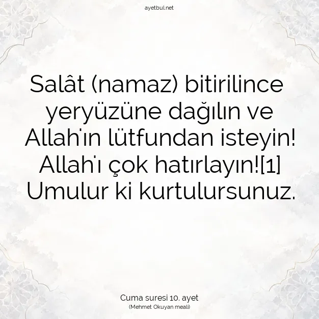 Ayetbul | Kuran Mealleri | Quran | Cuma suresi 10. ayet