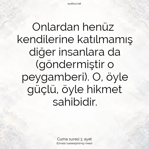 Ayetbul | Kuran Mealleri | Quran | Cuma suresi 3. ayet