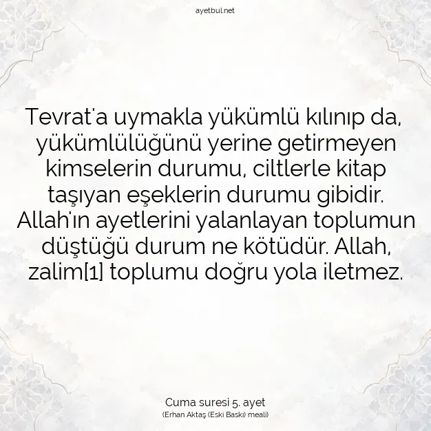Ayetbul | Kuran Mealleri | Quran | Cuma suresi 5. ayet