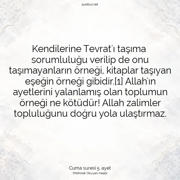 Ayetbul | Kuran Mealleri | Quran | Cuma suresi 5. ayet
