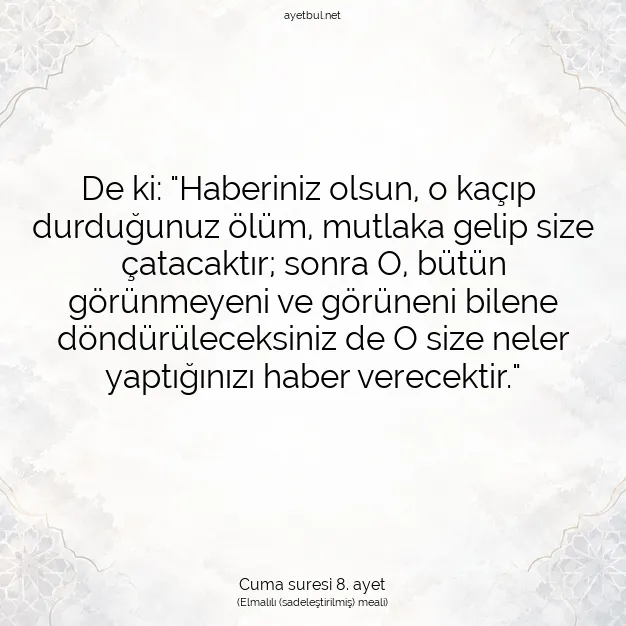 Ayetbul | Kuran Mealleri | Quran | Cuma suresi 8. ayet