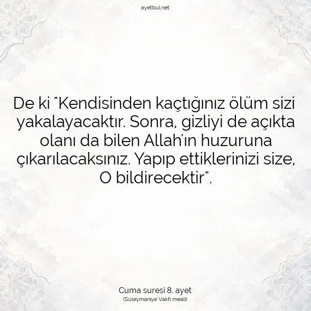 Ayetbul | Kuran Mealleri | Quran | Cuma suresi 8. ayet