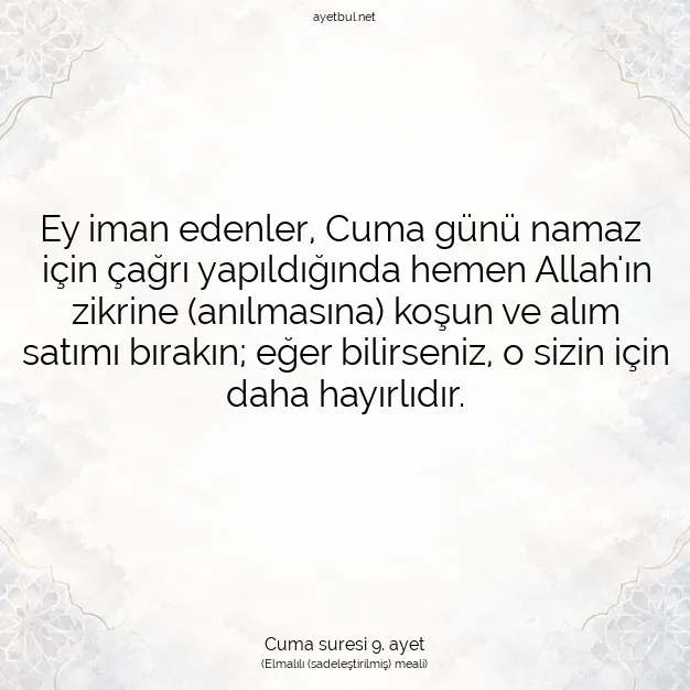 Ayetbul | Kuran Mealleri | Quran | Cuma suresi 9. ayet