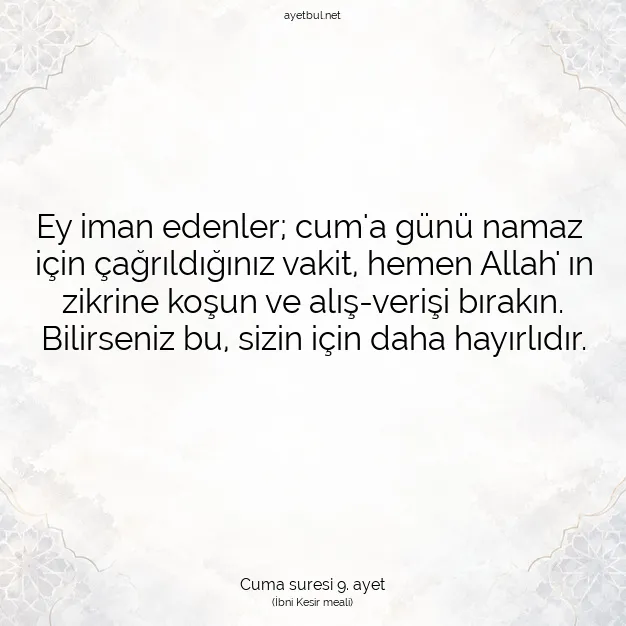 Ayetbul | Kuran Mealleri | Quran | Cuma suresi 9. ayet
