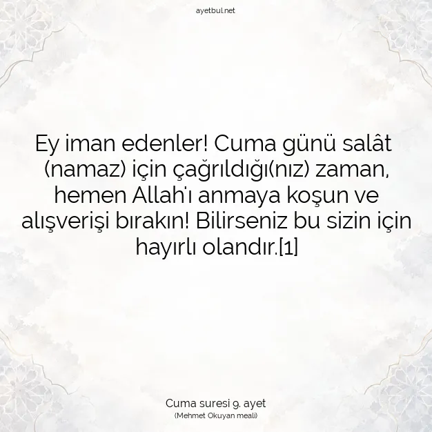 Ayetbul | Kuran Mealleri | Quran | Cuma suresi 9. ayet