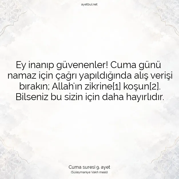 Ayetbul | Kuran Mealleri | Quran | Cuma suresi 9. ayet