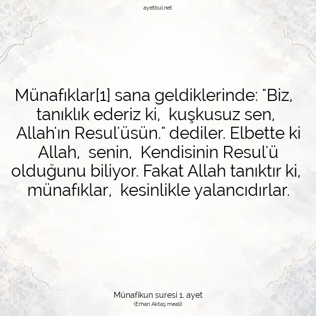 Ayetbul | Kuran Mealleri | Quran | Münafikun suresi 1. ayet