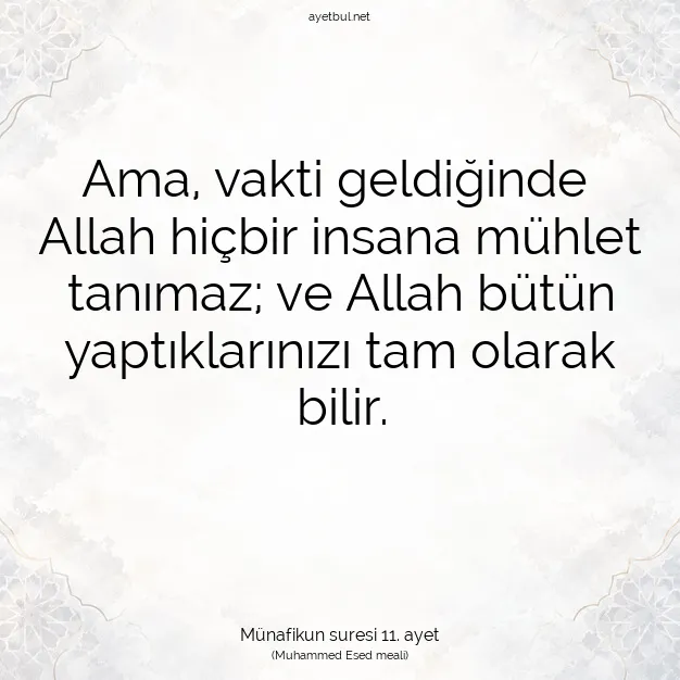 Ayetbul | Kuran Mealleri | Quran | Münafikun suresi 11. ayet