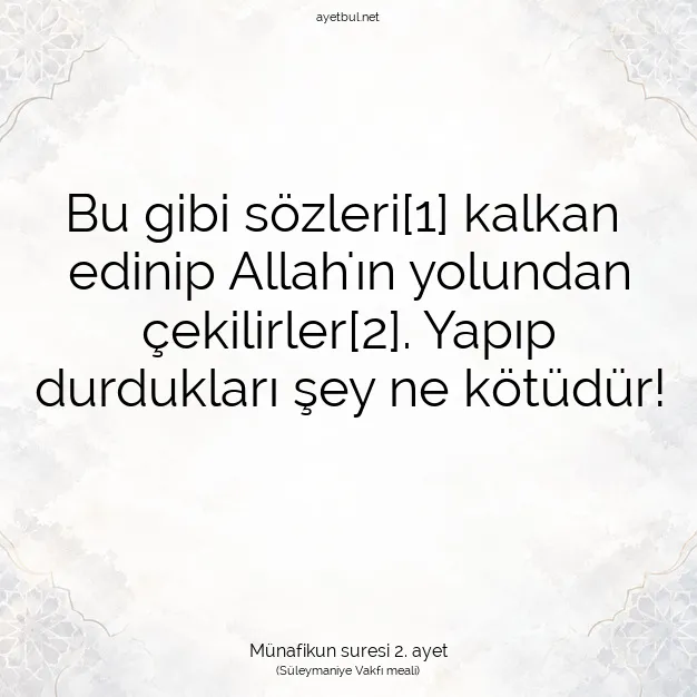 Ayetbul | Kuran Mealleri | Quran | Münafikun suresi 2. ayet