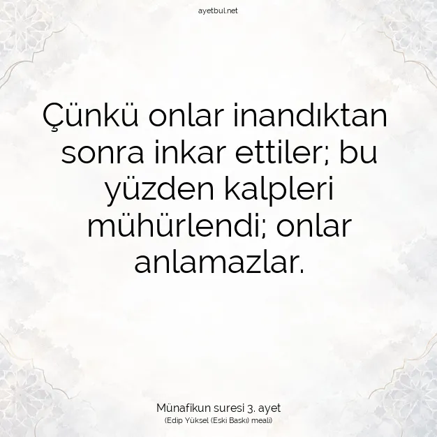 Ayetbul | Kuran Mealleri | Quran | Münafikun suresi 3. ayet