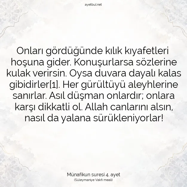 Ayetbul | Kuran Mealleri | Quran | Münafikun suresi 4. ayet
