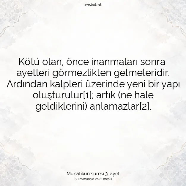 Ayetbul | Kuran Mealleri | Quran | Münafikun suresi 3. ayet